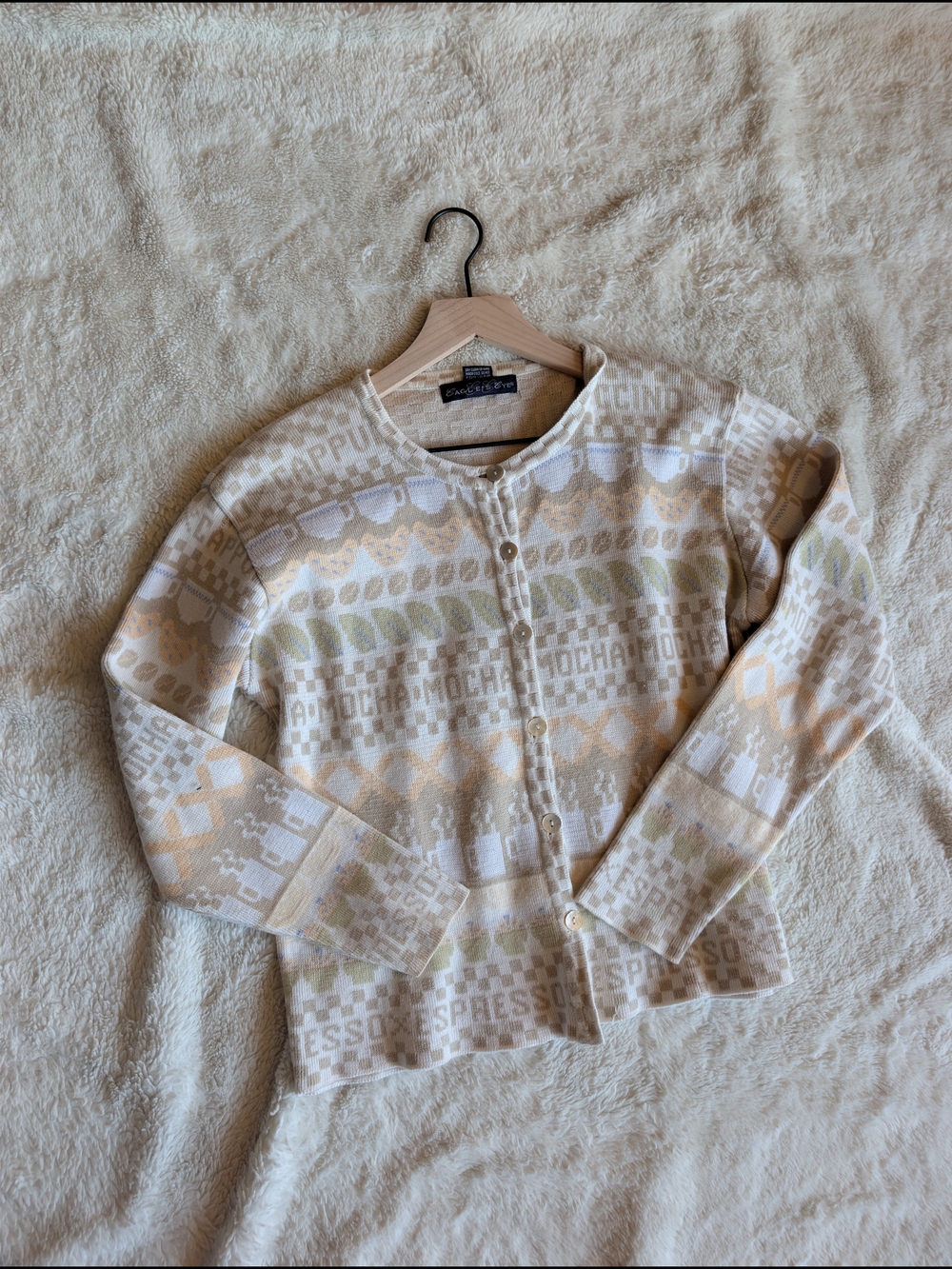 Eagle Eye Rare Cafe Mocha Cream Patterned Button-Front Sweater